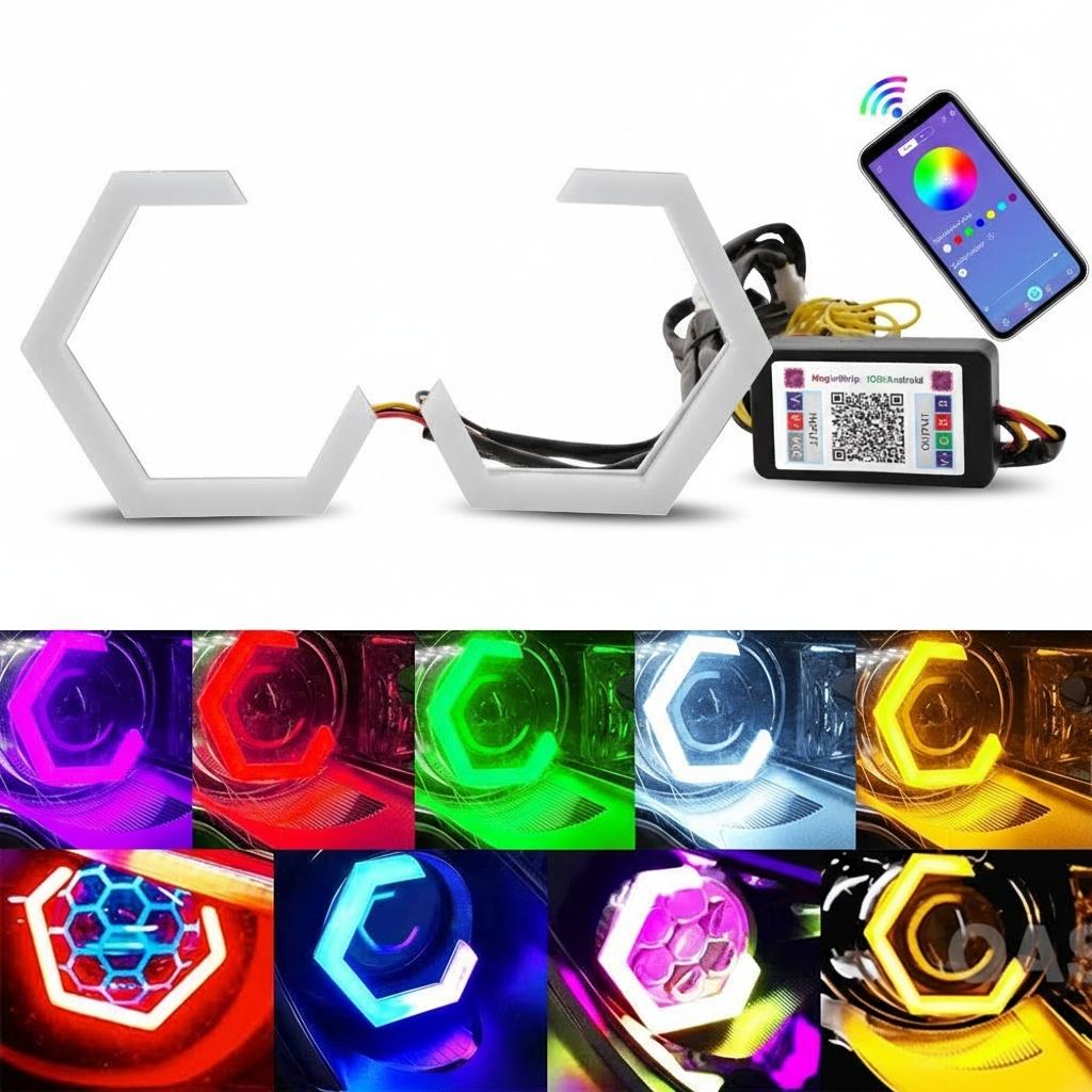 Eagle Lights Hex Halos RGB Angel Rings – 90mm – Bluetooth-Controlled Halo DRL Kit (1 Pair)